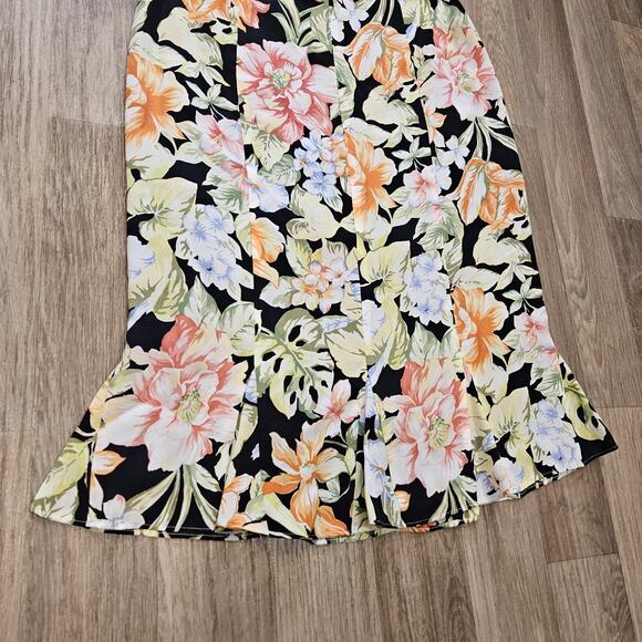 Vtg Talbots Pure Silk Midi Skirt Womens 6 Black Multicolor Ruffle Fairycore Boho - Picture 3 of 9